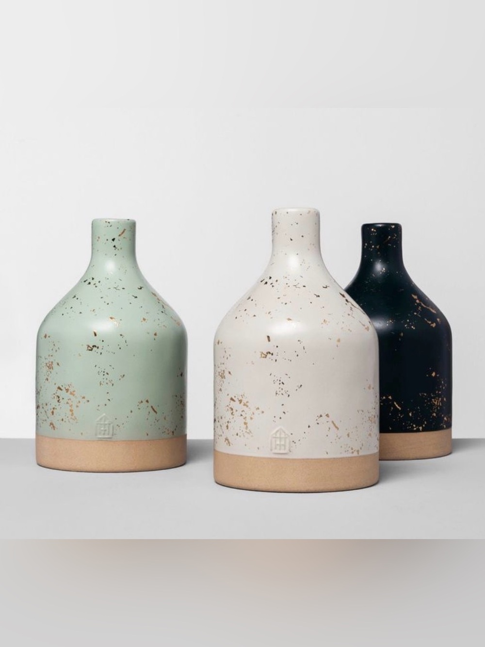 Decorative Ceramic Bottle Vase - White with Gold Speckle